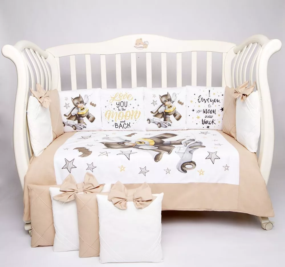 картинка Комплект в кроватку Премиум ПАННО 5 шт.съемн.навол. подушками 6 предм. Ночной герой (кофе) от Компасик.ру гипермаркет детских колясок и автокресел