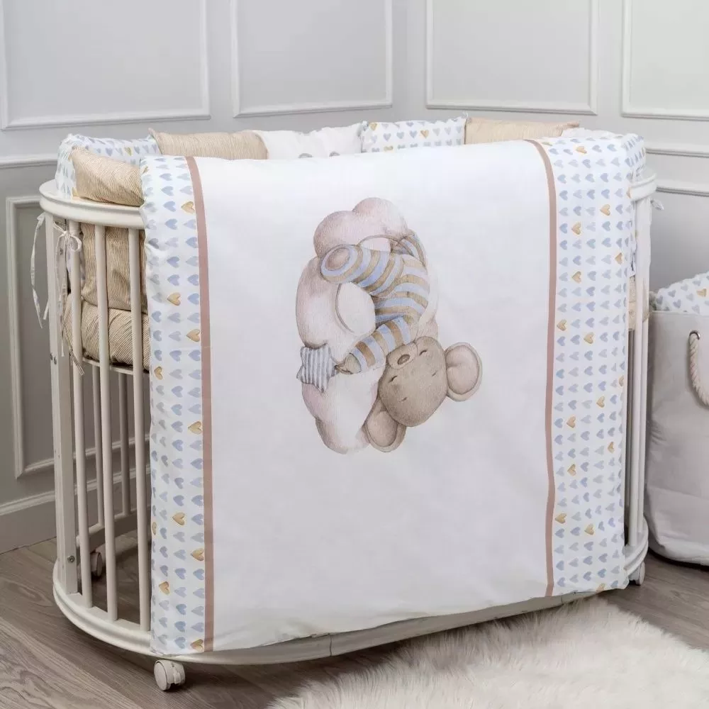 картинка Комплект для круглой (овальной) и прямоугольной кроватки Lappetti 6 предм. Мышки на облачке от Компасик.ру гипермаркет детских колясок и автокресел