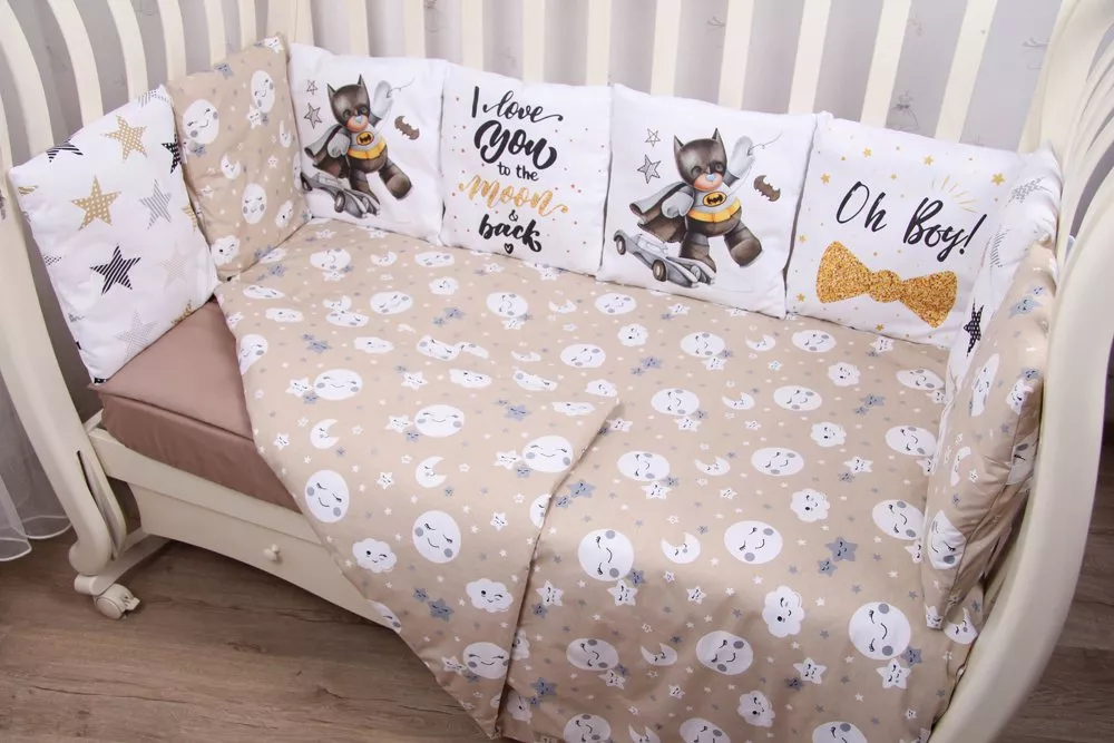 картинка Комплект в кроватку 6 предметов сатин НОЧНОЙ ГЕРОЙ от Компасик.ру гипермаркет детских колясок и автокресел